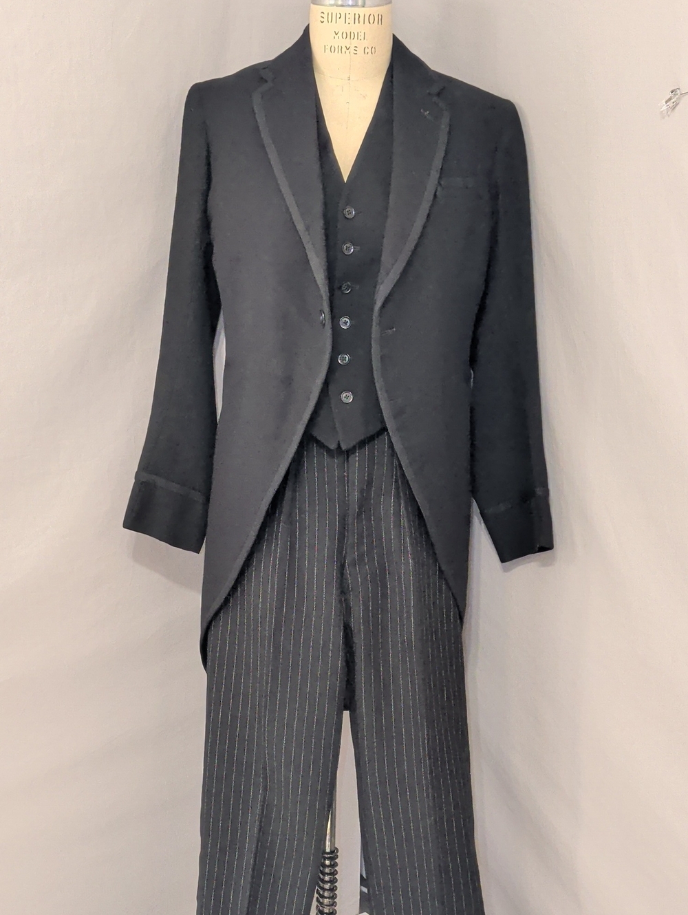 Antique Black Morning Coat Formal Jacket Men's Suit w Waistcoat Vest & Pants